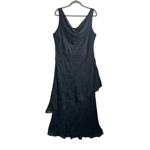 VTG Davids Bridal Black Floral Burnout Sleeveless Cowl Asymmetrical Formal Dress